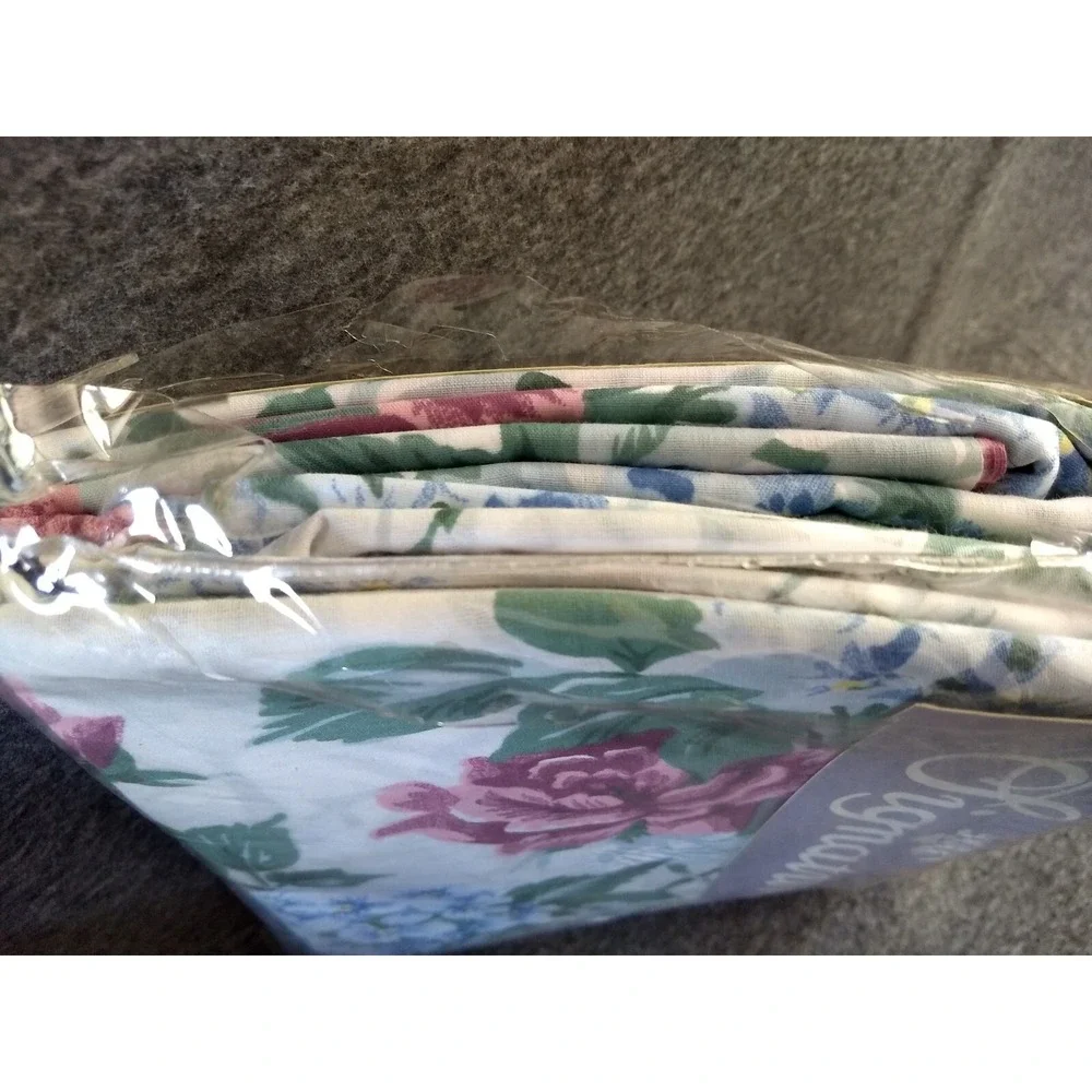 Signature Twin Sheet Set 3Pc Hydrangea‎ Floral Blue Purple Green No Iron NEW NOS